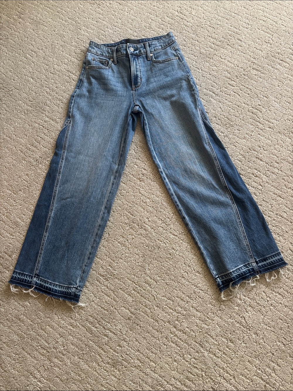 White House Black Market Two-Tone Blue Wide-Leg Jeans with Raw Hem